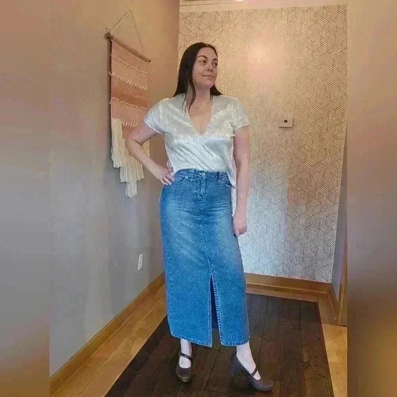 UnionBay Denim Maxi Skirt With Front Slit - Has Repair Size 9 - Picture 2 of 9
